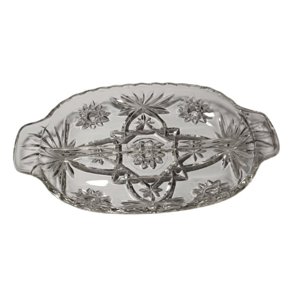 Anchor Hocking Star of David Divided Clear Cut Glass Relish Tray Thanksgiving